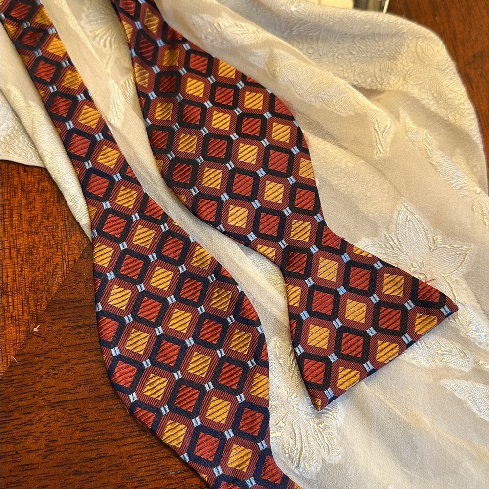 Jos. A. Bank Men's Silk Rust and Blue Patterned Bow Tie